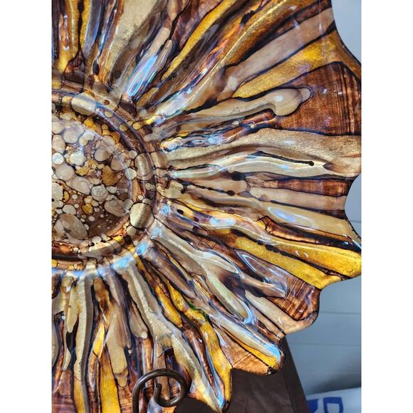 Italy Quadrifoglio Glass Decorative Bowl Reverse Painted Gold Orange - Picture 7 of 9